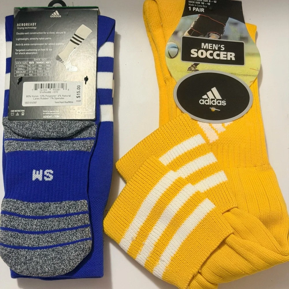 adidas Men’s Soccer Socks in Blue & Yellow Duo Pack/ two pairs of brand-new